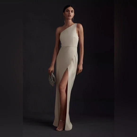 Anthropologie BHLDN Dylan One-Shoulder Satin Formal Cocktail Maxi Dress 12 NWOT - Picture 1 of 16